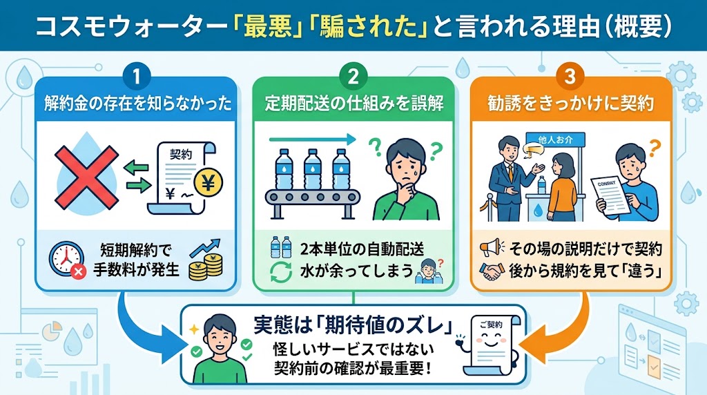 コスモウォーター「最悪」「怪しい」「騙された」と言われる理由