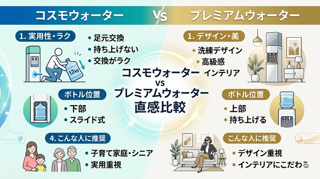 コスモウォーターとプレミアムウォーターの比較図