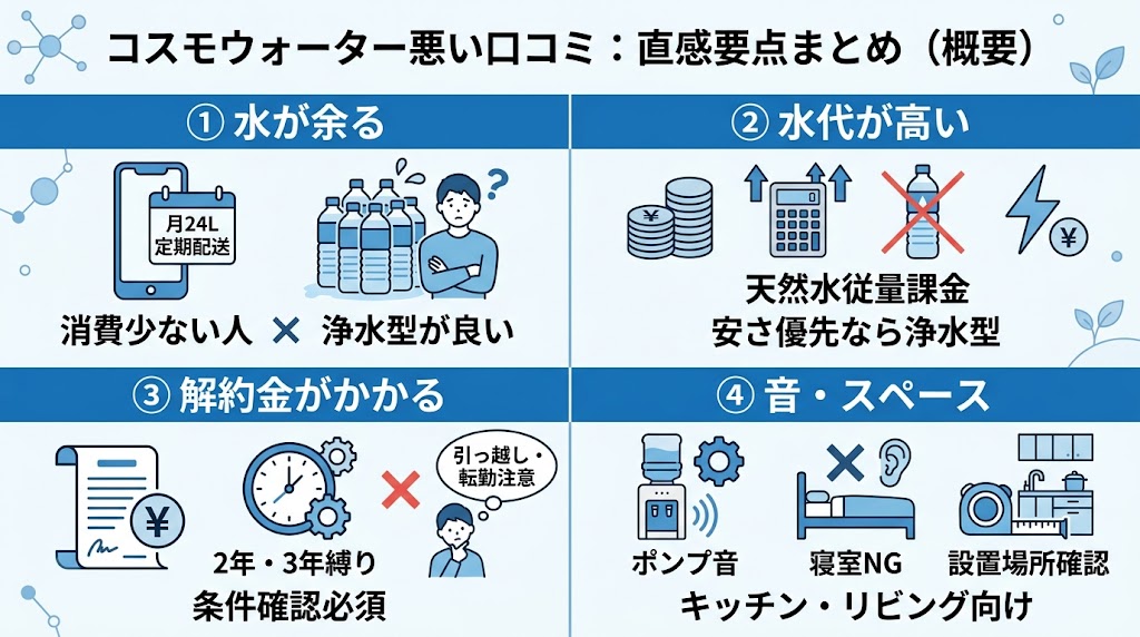 コスモウォーターで後悔する主な理由