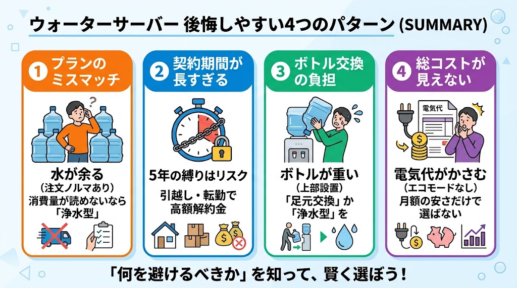 ウォーターサーバーで後悔しやすい4つのパターン