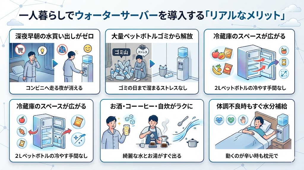一人暮らしでウォーターサーバーを導入するメリット