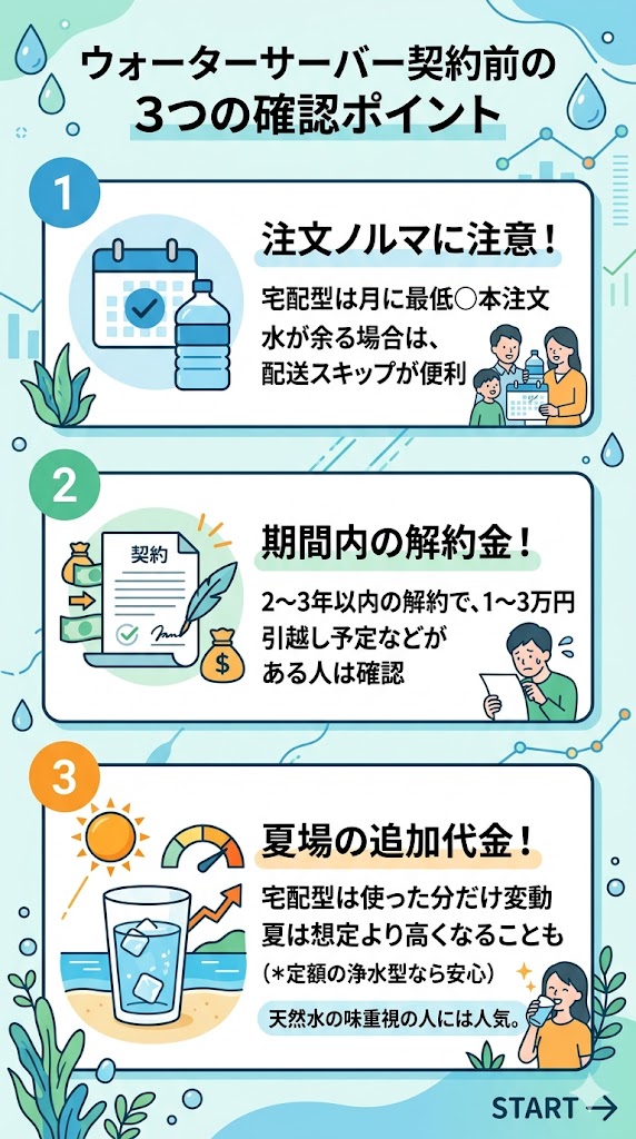 ウォーターサーバーを契約する前にチェックする3つのポイント