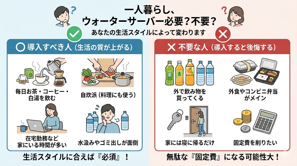 一人暮らしでウォーターサーバーは本当に必要か不要か