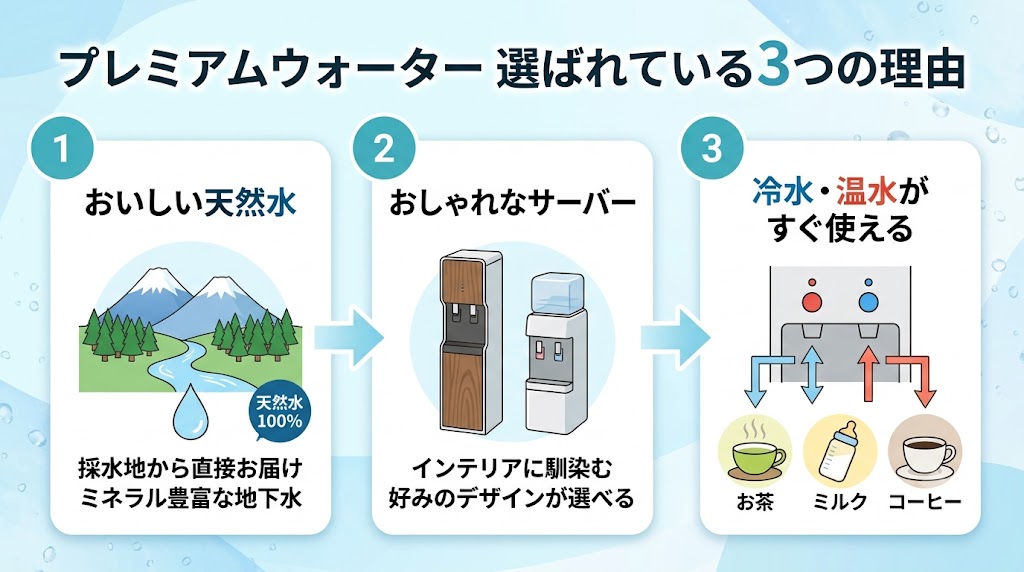 プレミアムウォーターの特徴|選ばれている理由は3つ