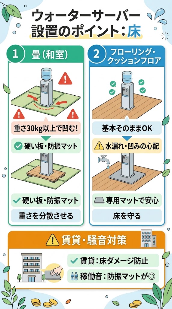 ウォーターサーバーを床や畳に直接置いても大丈夫?
