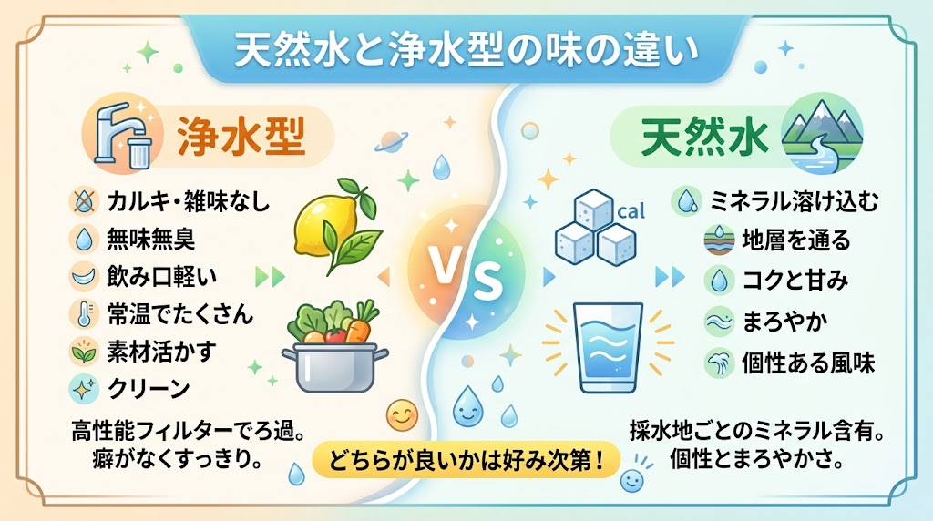 味はどちらが美味しい?天然水と浄水型の違い