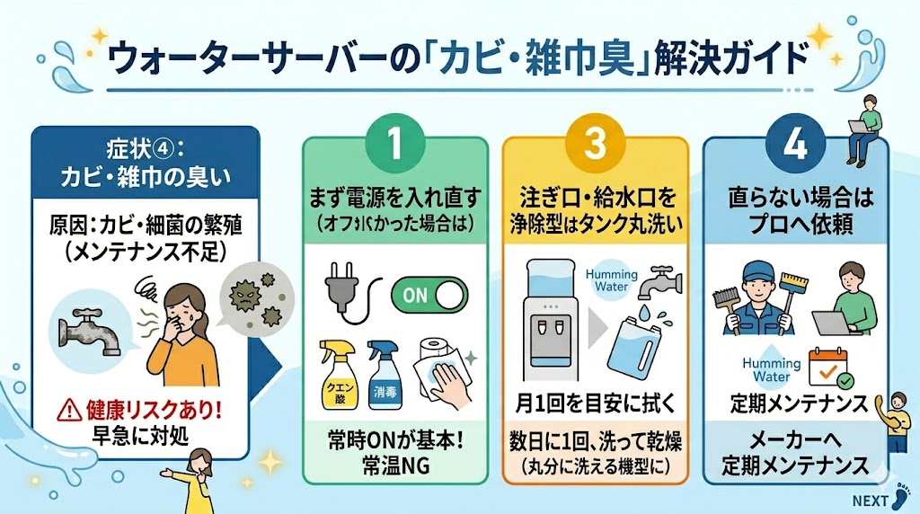 ウォーターサーバー カビ臭さを感じた場合の解決方法