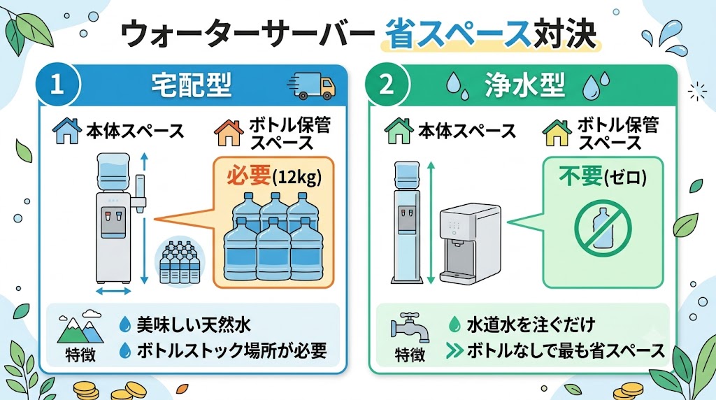 ウォーターサーバーは浄水型と宅配型どちらが省スペース