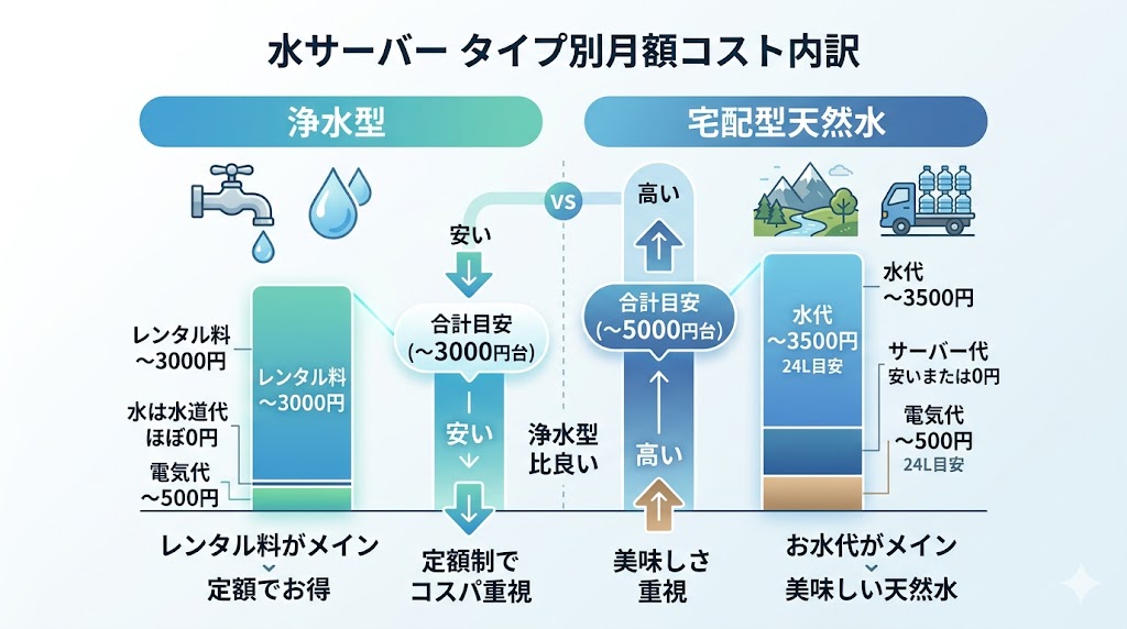 ウォーターサーバーのタイプ別月額コスト
