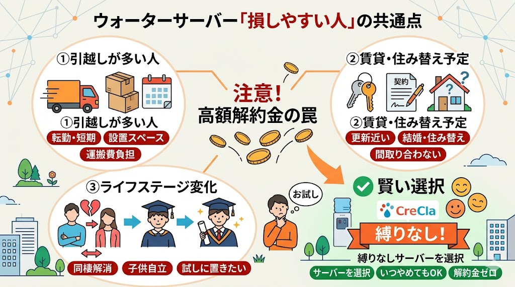 ウォーターサーバー契約は解約金で損する人はこのタイプ