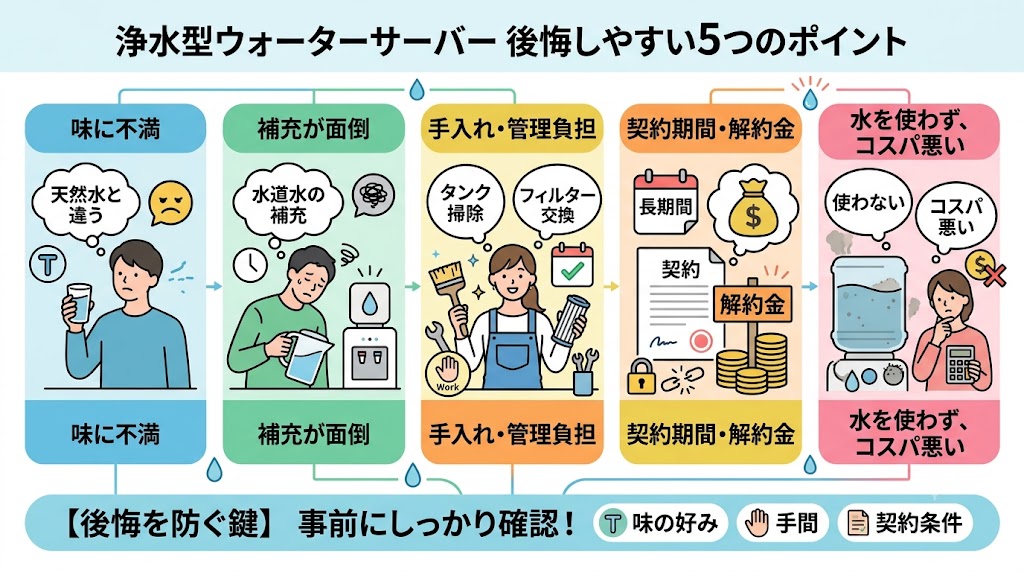 浄水型ウォーターサーバーで後悔しやすいポイント