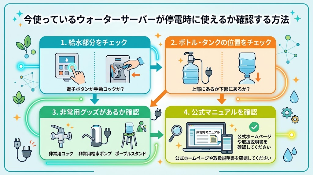 今使っているウォーターサーバーが停電時に使えるか確認する方法