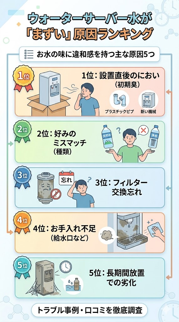 ウォーターサーバーの水がまずい主な原因