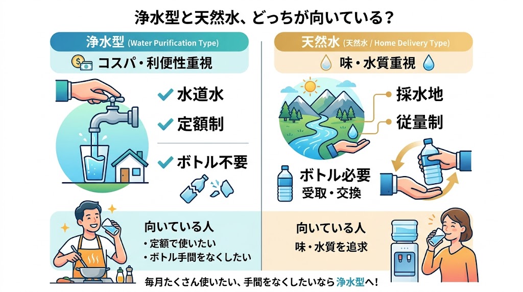 浄水型と天然水、どっちが向いている?
