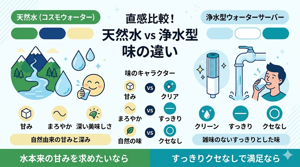 天然水・浄水型の味の違いを比較