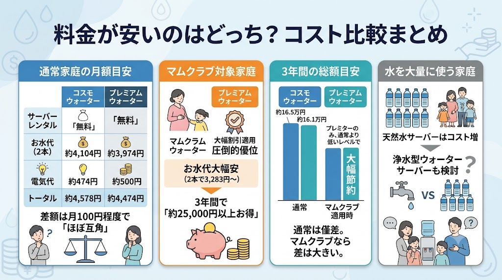 プレミアムウォーター・コスモウォーター料金が安いのはどっち比較