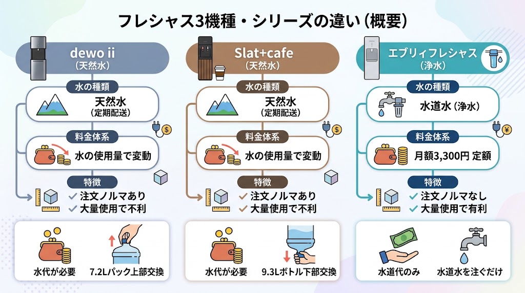 フレシャス3機種・シリーズの違いを比較