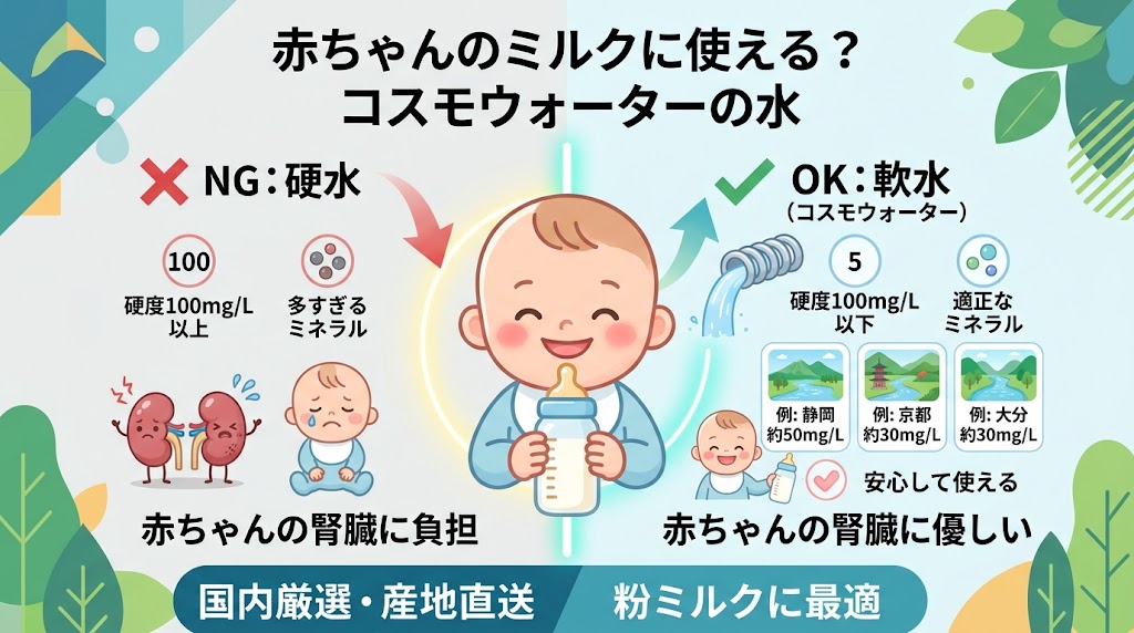 赤ちゃんのミルクにコスモウォーターの水は使える?