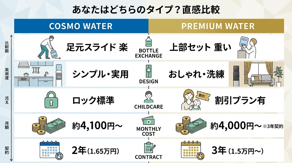 コスモウォーター・プレミアムウォーター比較