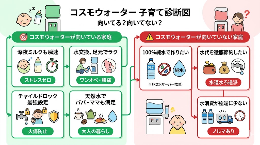 コスモウォーターが向いている子供のいる家庭と向いていない家庭