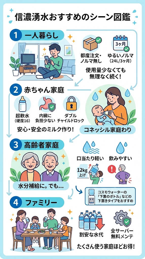信濃湧水利用シーン別おすすめ